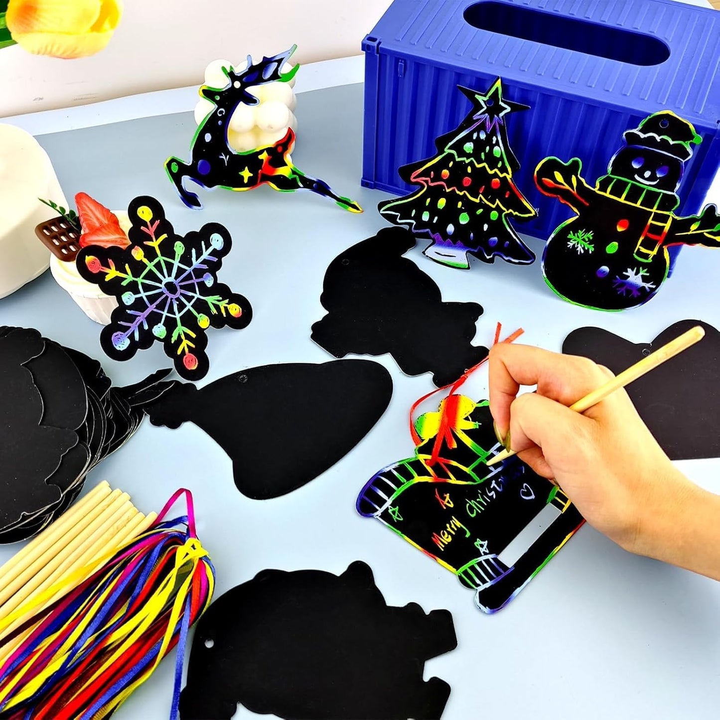 Naturahand 50 Rainbow Scratch Paper with 10 Wooden Scratch Sticks and 50 Red String, Heart Shaped Scratch Off Cards for Mother's Day Valentine DIY Decorations and Art Party Favors(H-1)