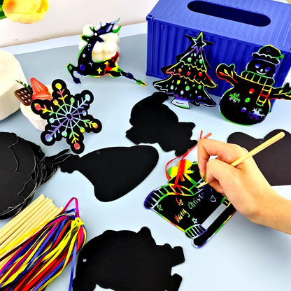 Naturahand 50 Rainbow Scratch Paper with 10 Wooden Scratch Sticks and 50 Red String, Heart Shaped Scratch Off Cards for Mother's Day Valentine DIY Decorations and Art Party Favors(H-1)