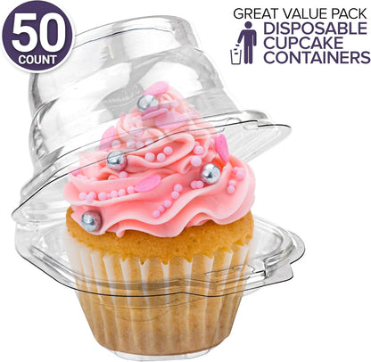 Stock Your Home Individual Cupcake Containers, 50 Pack, Cupcake Holder with Lid, Plastic Single Cupcake Container, Muffin Container, Stackable, BPA Free