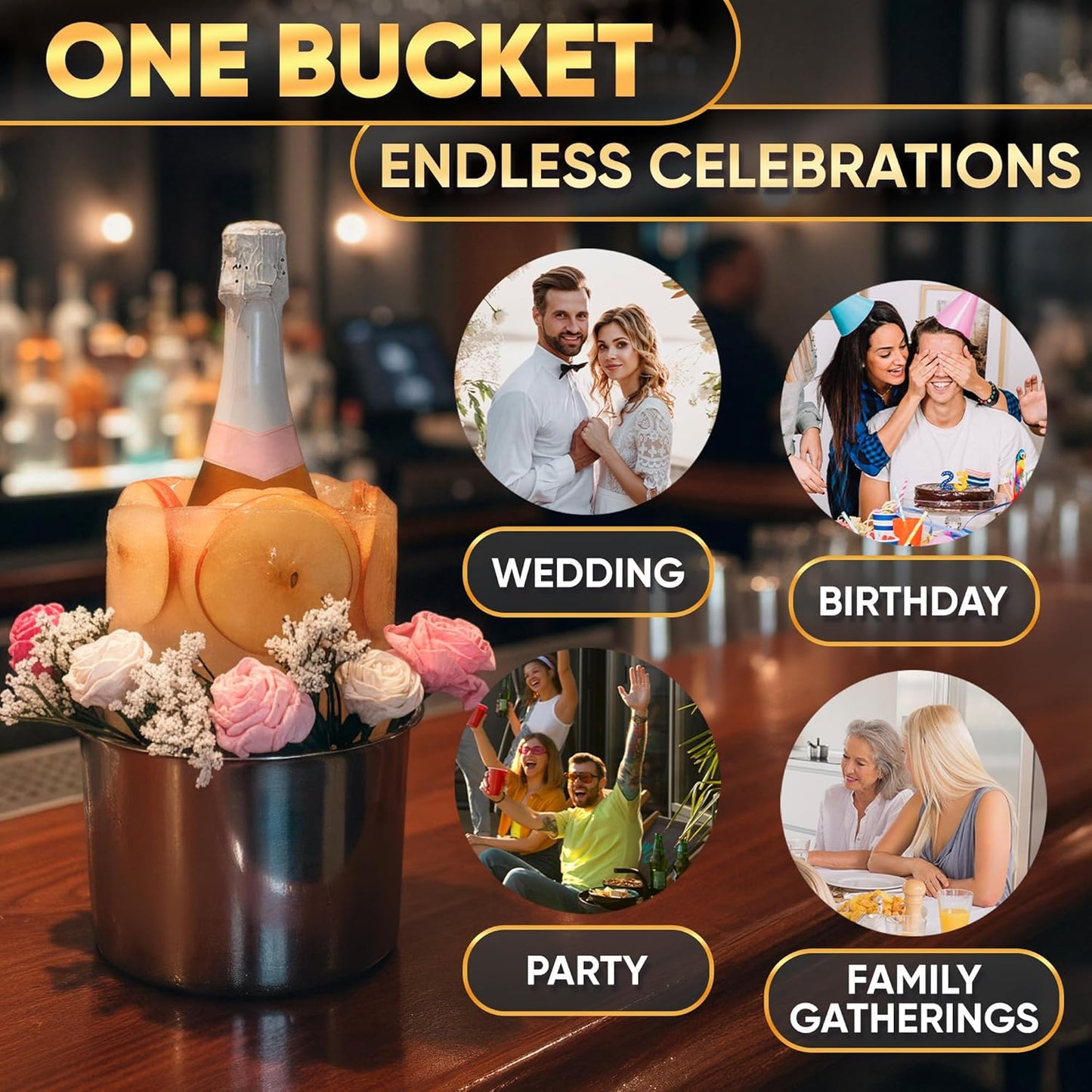 Champagne Bucket Ice Mold Wine Chiller - Ice Bucket Flower Food Grade Bucket Champagne Chiller - Beer Bucket Cooler Small Metal Bucket Ice Bucket for Parties
