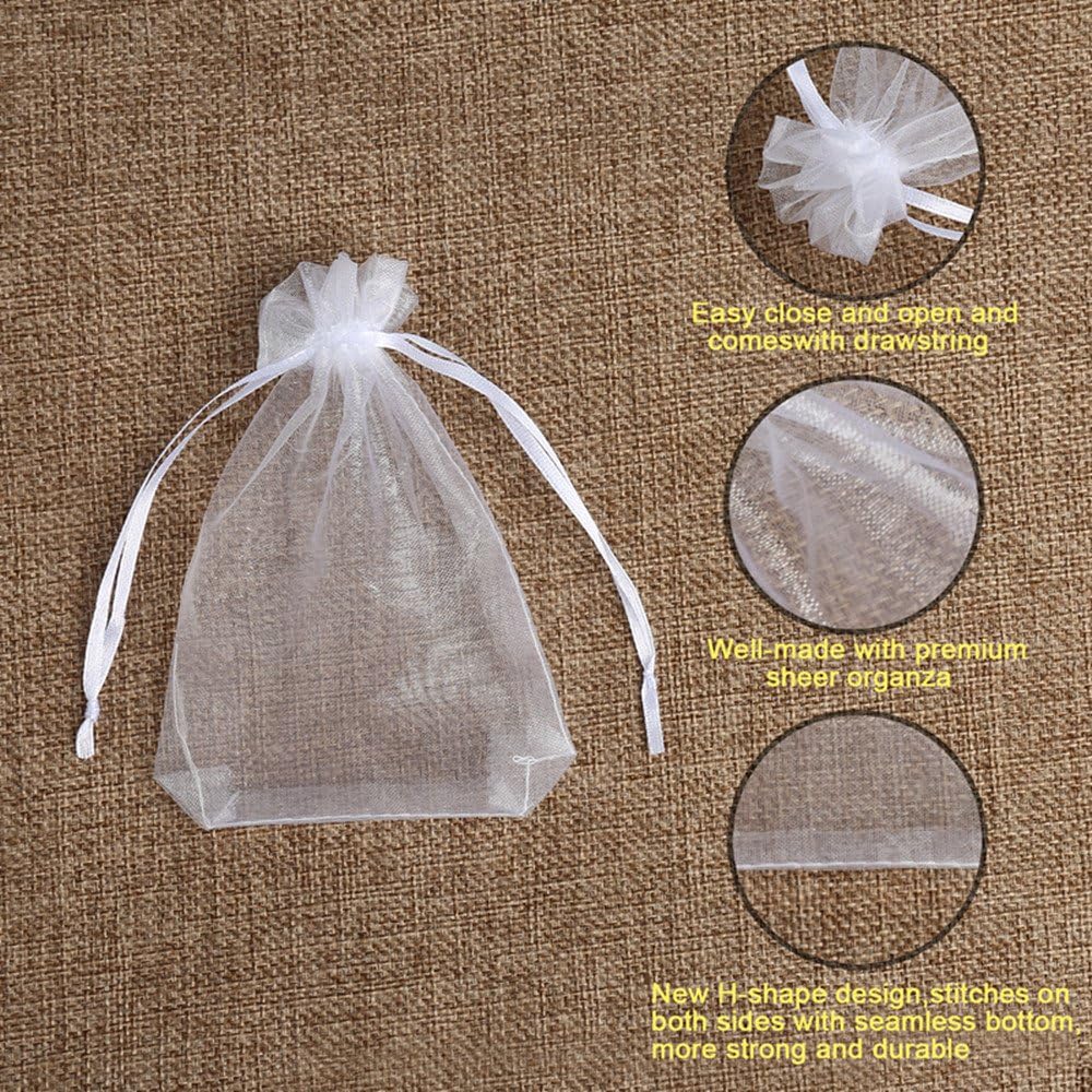 Hopttreely 100PCS Premium Sheer Organza Bags, White Wedding Favor Bags with Drawstring, 4x4.72 Jewelry Gift Bags for Party, Jewelry, Christmas, Mother's Day, Festival, Bathroom Soaps, Makeup Organza Favor Bags