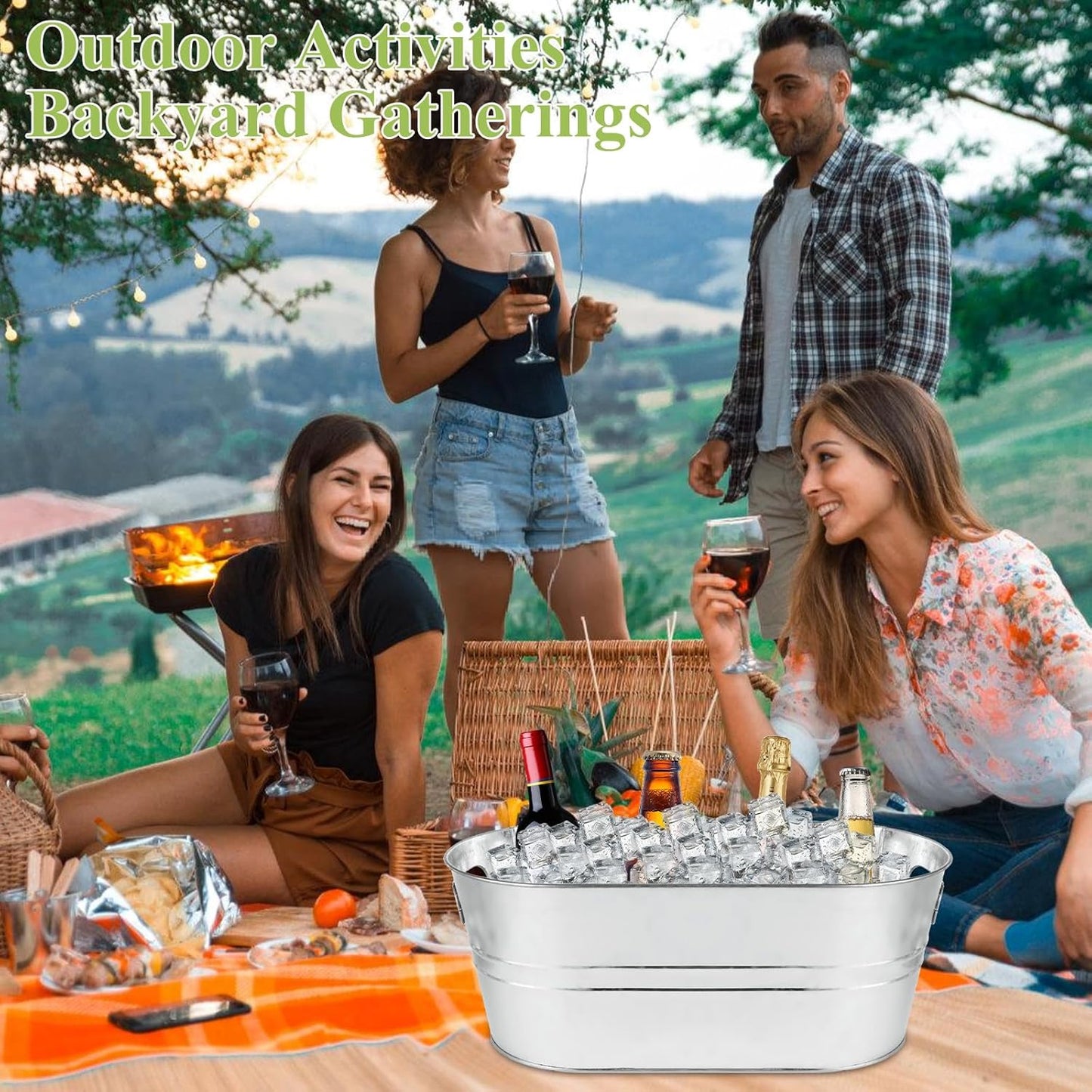 4 PCS Galvanized Bucket 3.4 Gallon Ice Buckets for Parties with Carry Handles Stainless Steel Beverage Tub for Parties 3.4 Gallon Galvanized Tub Drink Buckets for Parties,Mimosa Bar,Champagne