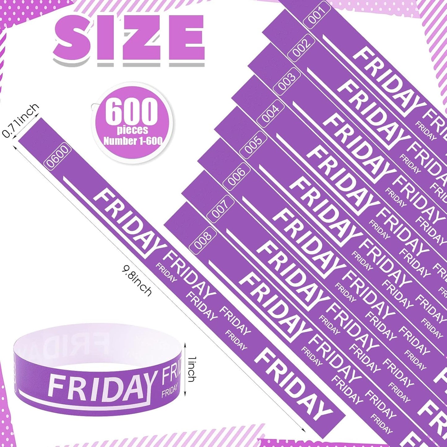 Henoyso 600 Pcs Saturday Paper Wristbands Event Admission Paper Bracelets Numbered Waterproof Party Armbands for Events Day of the Week(Red)