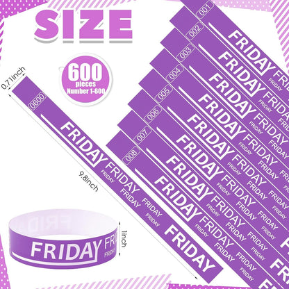 Henoyso 600 Pcs Saturday Paper Wristbands Event Admission Paper Bracelets Numbered Waterproof Party Armbands for Events Day of the Week(Red)