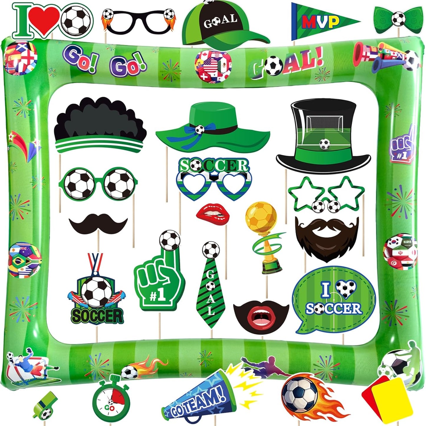 Hawaiian Photo Booth Props & Inflatable Frame, 30Pcs Luau Photobooth Props with Large Inflatable Inflatable Selfie Picture Frame for Summer Tropical Aloha Luau Party Selfie Supplies