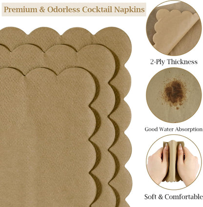 100 Pcs Cocktail Napkins, 2-Ply 5 x 5 Inches Disposable Scalloped Napkins, Thick Premium Dessert Napkins for Party, Wedding, Dinner, Birthday, Anniversary, Festival (Sage Green)