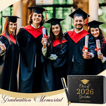Frienda 2026 Graduation Guest Book Leather Guest Sign in Book with Pen Graduation Party Favors Congratulation Graduates Signature Books(Class of 2026,Black, Gold)