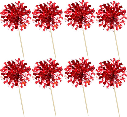 Ephlyn 30Pcs Foil Firework Cupcake Toppers Sparkle Tinsel Cupcake Picks Drink Stirrers Cocktail Food Fruit Toothpicks for Baby Shower Graduation Party Supplies White