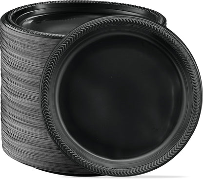 PLASTICPRO 100 PCS Black Plastic Bowls Light Weight 12 oz Plastic Soup Bowls Black Salad Plates Disposable for Party and Wedding