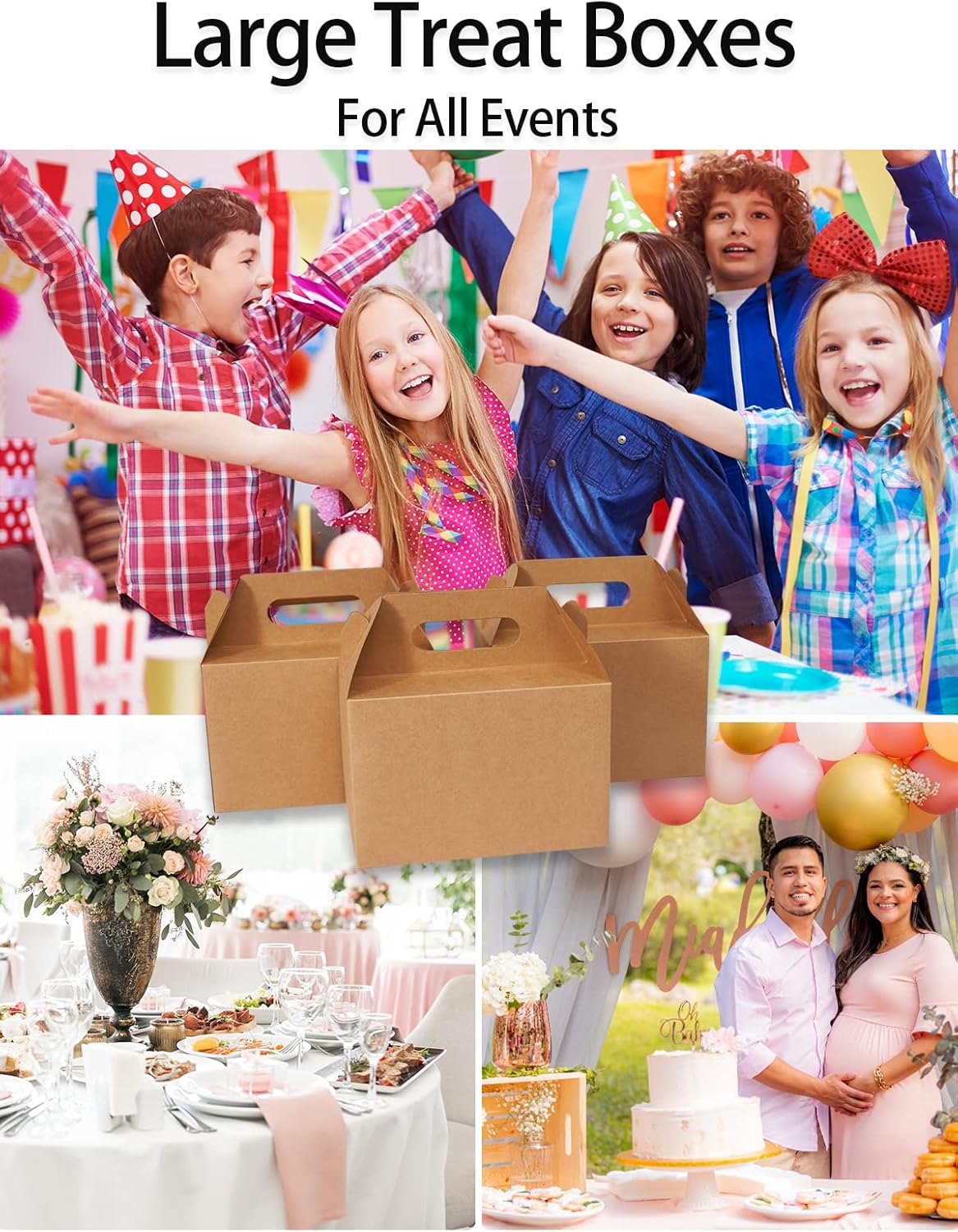 Happyhiram 30 CT Large Welcome Boxes with Handles White, 9x6x6 Gable Gift Easter Boxes Cardboard Paper Party Favor Boxes Barn Style Carry Out Box Recyclable Paper Gift Packaging Boxes for Food Box Lunch Cookies Donuts Baby Shower Bridal Shower Wedding