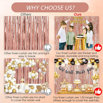 Birthday Party Decorations: 3 Pack 3.3 x 9.9 ft Gold Foil Fringe Curtains Party Supplies, Tinsel Curtain Backdrop for Parties/Birthday/Photo Booth
