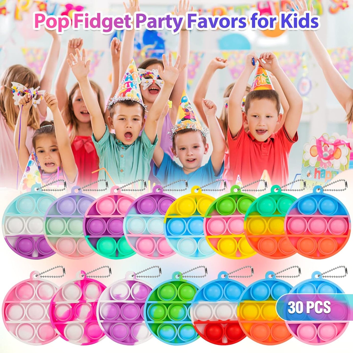 Pop Fidget Toys Bulk Its Party Favors for Kids 4-8 8-12 30 Pack Mini Pop Keychain It Small Fidgets for Classroom Prizes School End of Year Student Gifts from Teacher Birthday Goodie Bag Stuffers