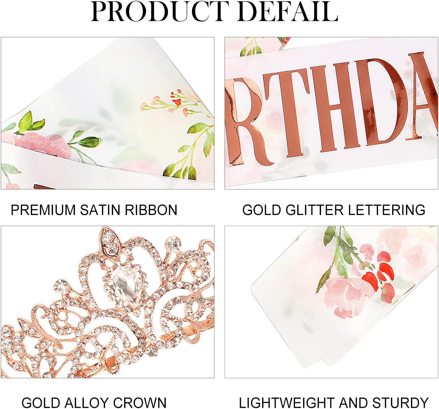 COCIDE Birthday Queen Sash & Rhinestone Tiara Set Gold Happy Birthday Crowns for Women Party Decoration Kit Rhinestone Headband for Women Glitter Crystal Hair Accessories for Cake Topper