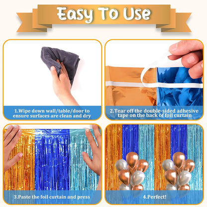 Voircoloria 3 Pack 3.3x8.2 Feet Gold Foil Fringe Backdrop Curtains, Tinsel Streamers, Fringe Backdrop for 2025 New Years Eve, Graduation, Birthday, Baby Shower, Gender Reveal, Disco Party - Colors B