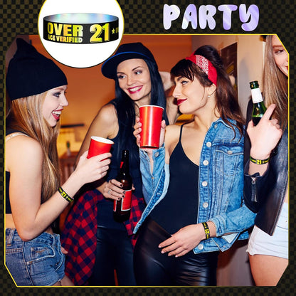 Ferraycle Over 21 Wristbands Holographic Events Wristbands Plastic Party Bracelets Waterproof Bracelets Arm Bands for Events Concerts