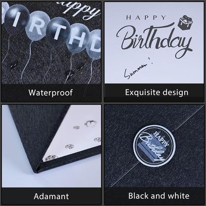 Crenics Black and White Birthday Decorations Women Men, Creative Birthday Guest Signature Book Alternative 18" x 12", Great Party Gifts for Girls or Boys
