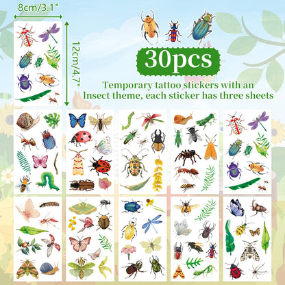 60PCS Bugs Party Set, 30PCS Temporary Tattoos, 30PCS Slap Bracelets, Insect Themed Birthday Supplies, Garden Reptile Party decoration, Baby Shower Gifts, Classroom Rewards, Decor for Kids