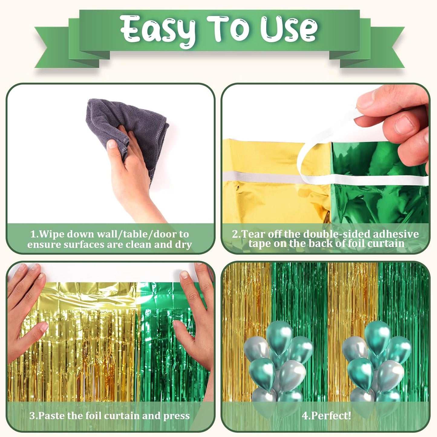 Voircoloria 3 Pack 3.3x8.2 Feet Gold Foil Fringe Backdrop Curtains, Tinsel Streamers, Fringe Backdrop for 2025 New Years Eve, Graduation, Birthday, Baby Shower, Gender Reveal, Disco Party - Colors A