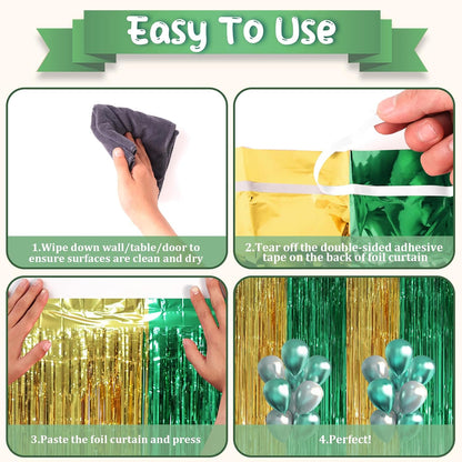 Voircoloria 3 Pack 3.3x8.2 Feet Gold Foil Fringe Backdrop Curtains, Tinsel Streamers, Fringe Backdrop for 2025 New Years Eve, Graduation, Birthday, Baby Shower, Gender Reveal, Disco Party - Colors A