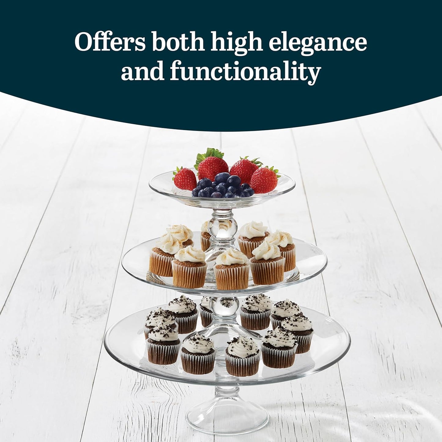 Libbey Selene Glass Cake Stand with Dome Lid, Elegant Curved Footed, Covered Cake Stand, Versatile Serving Dish for Variety of Desserts and More