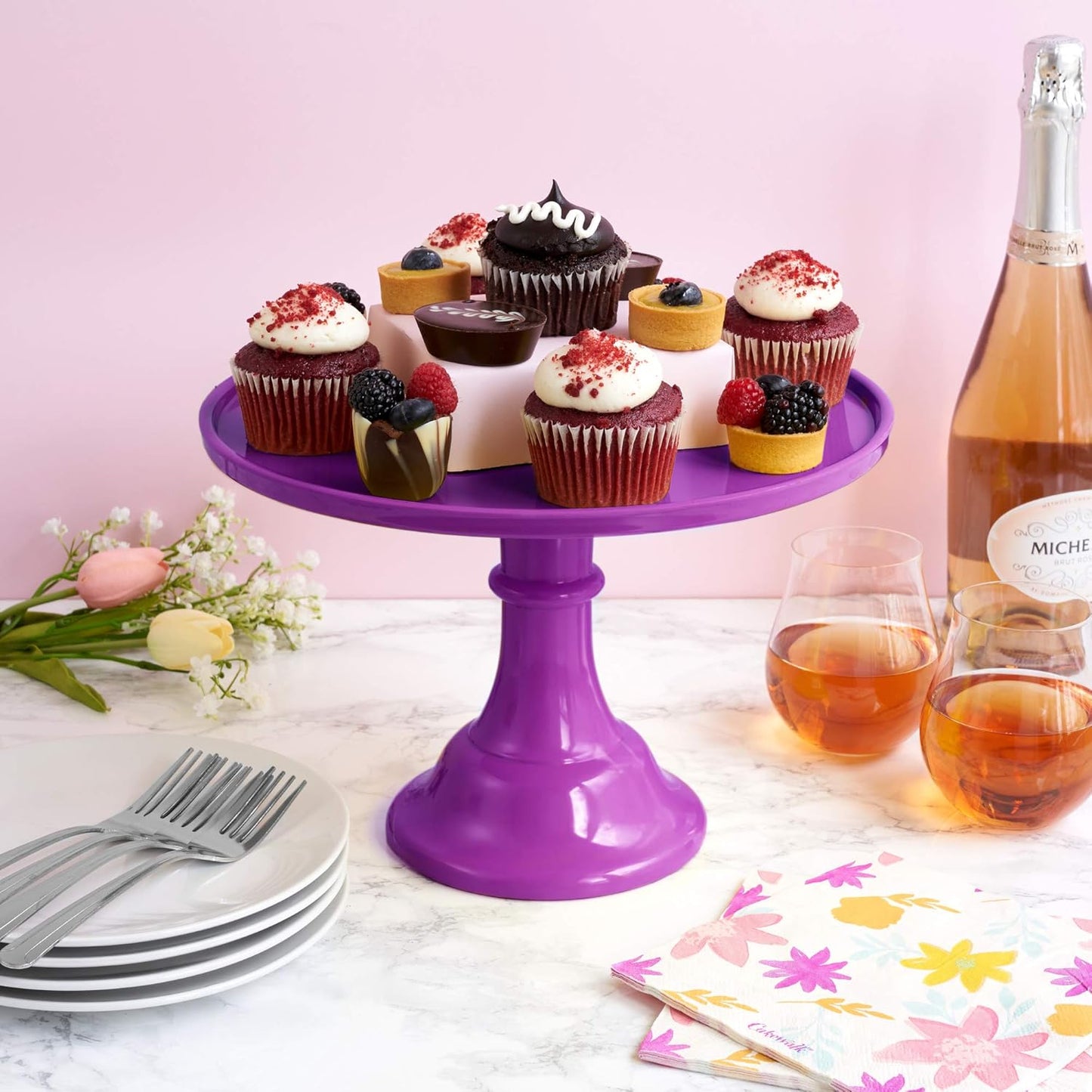 Twine Melamine Cake Stand, Cupcake Display Home Decor Food and Dessert Serving Accessory, 11.5 x 8 Inches, White, Set of 1