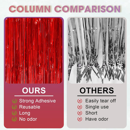 Voircoloria 3 Pack 3.3x8.2 Feet Gold Foil Fringe Backdrop Curtains, Tinsel Streamers, Fringe Backdrop for 2025 New Years Eve, Graduation, Birthday, Baby Shower, Gender Reveal, Disco Party - Colors B