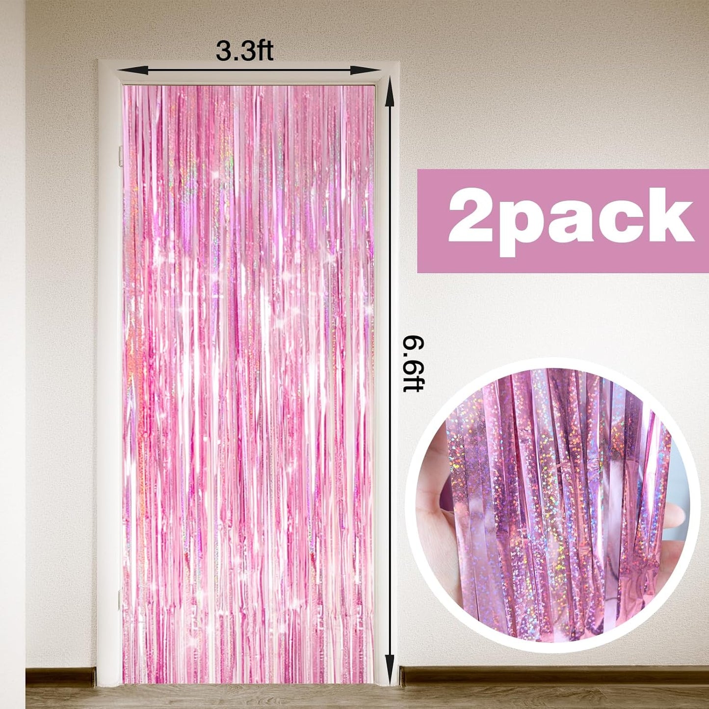 2 Pack Shiny Silver Tinsel Foil Fringe Curtains, 3.3ft x 6.6ft Iridescent Streamers Party Photo Backdrop for Birthday, Wedding, Engagement, Bachelorette Party Decoration