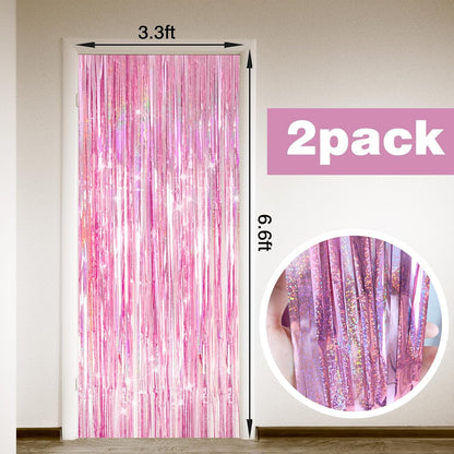 2 Pack Shiny Silver Tinsel Foil Fringe Curtains, 3.3ft x 6.6ft Iridescent Streamers Party Photo Backdrop for Birthday, Wedding, Engagement, Bachelorette Party Decoration