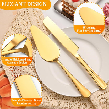 Cake Serving Set, Cake Pie Pastry Servers, Stainless steel Cake Knife and Server Set Perfect For Birthday, Wedding, Parties and Events (Silver)