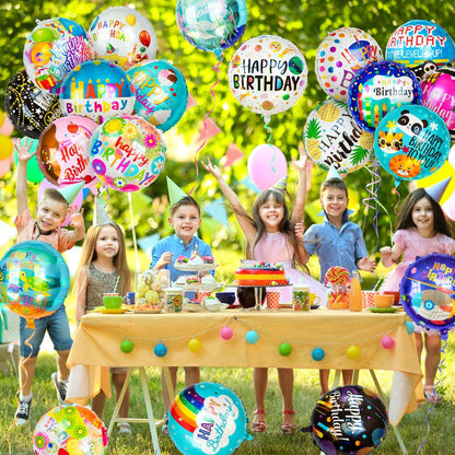 100 Pcs Happy Birthday Foil Balloons, 18IN Round Birthday Mylar Balloons for Party Decoration Supplies (20 Style)
