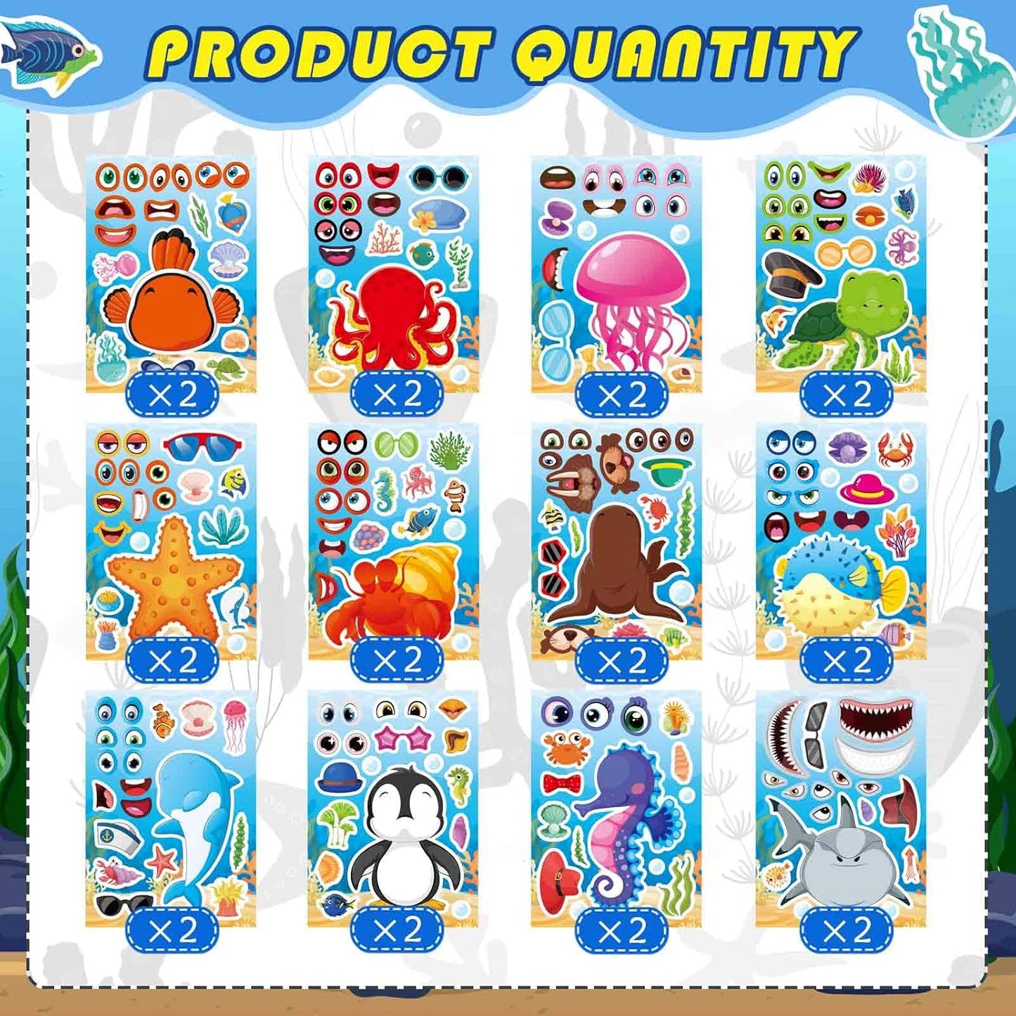 24 Sheets Make a Face Stickers for Kids Toddlers, Make Your Own Animal Mix and Match Sticker Sheets with Sea Animals Horses Dinosaurs Unicorns for Kids Crafts Party Favors Goodie Bags Stuffers
