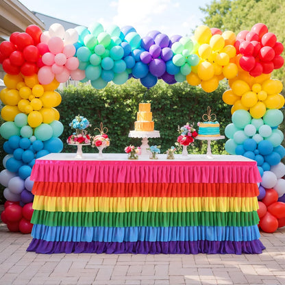Pastel Rainbow Table Skirt Ruffle Party Tablecloth for Rectangle Table 6ft Birthday Party Baby Shower
