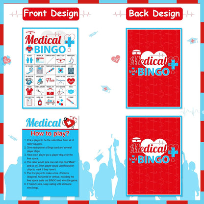Cheereveal Nurse Graduation Party Games, Nurse Graduation Bingo Game with 12 Player Chips, 24 Medical Bingo Cards for Graduation Party Games 2026, Nursing Grad Party Activities Supplies