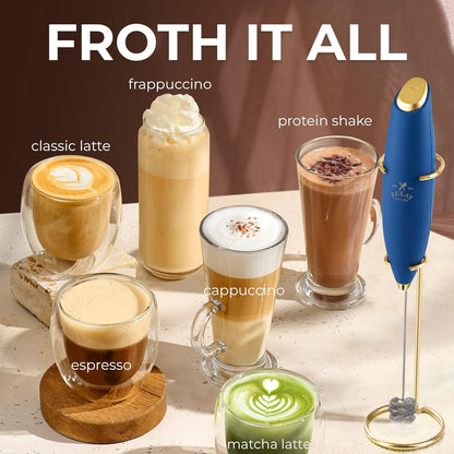 Zulay Kitchen Powerful Milk Frother Wand With Duracell Batteries - Ultra Fast Handheld Drink Mixer - Electric Whisk Foam Maker for Coffee, Lattes, Cappuccino & Matcha - Z1 Motor - Black - Colors C