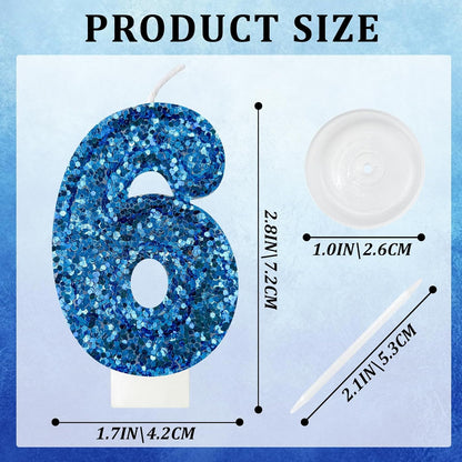 Birthday Number Candles, Glitter Number Candle Cake Decorations with Sequins, Cupcake Decorations for Girls, Women, Party Anniversary Celebrations (Number 6, Purple)