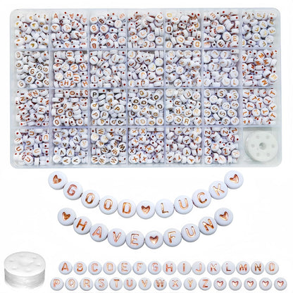Amaney 1400pcs Glow Letter Beads, Heart Beads Whit Elastic Beading Cord,4x7mm Round Acrylic Alphabet Beads for Friend Bracelet Jewelry Making