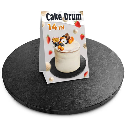 12 Inch Cake Drum, Black Cake Board for Picture-Ready Celebration Cakes, 1/2 Inch Thick Round Cardboard Base with Grease & Moisture Resistant Surface and Decorative Pattern for Parties and Weddings