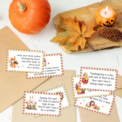 Thanksgiving Scavenger Hunt Clues Card, Outdoor Indoor Autumn Harvest Games, Thanksgiving Party Supplies Decoration, Set of 16 Cards with Colourful Envelopes -A01