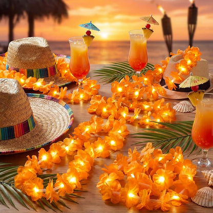 Sherr 24 Pcs LED Leis Light Up Purple and Gold Hawaiian Flower Necklaces, Graduation 2026 Party Supplies, Class of 2026 Leis for Beach Wedding Luau Glow Party Favors