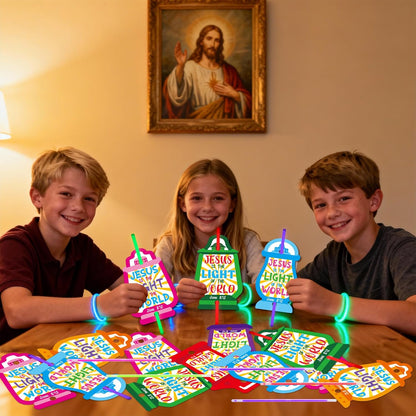 Haooryx Religious Glow Stick Bracelets Bulk - 36 Pack Lamp Bible Verse Glow Stick Bracelet with Gift Card Light up Toy for Kids VBS Sunday School Prizes Church Event Student Reward Birthday Party Gift