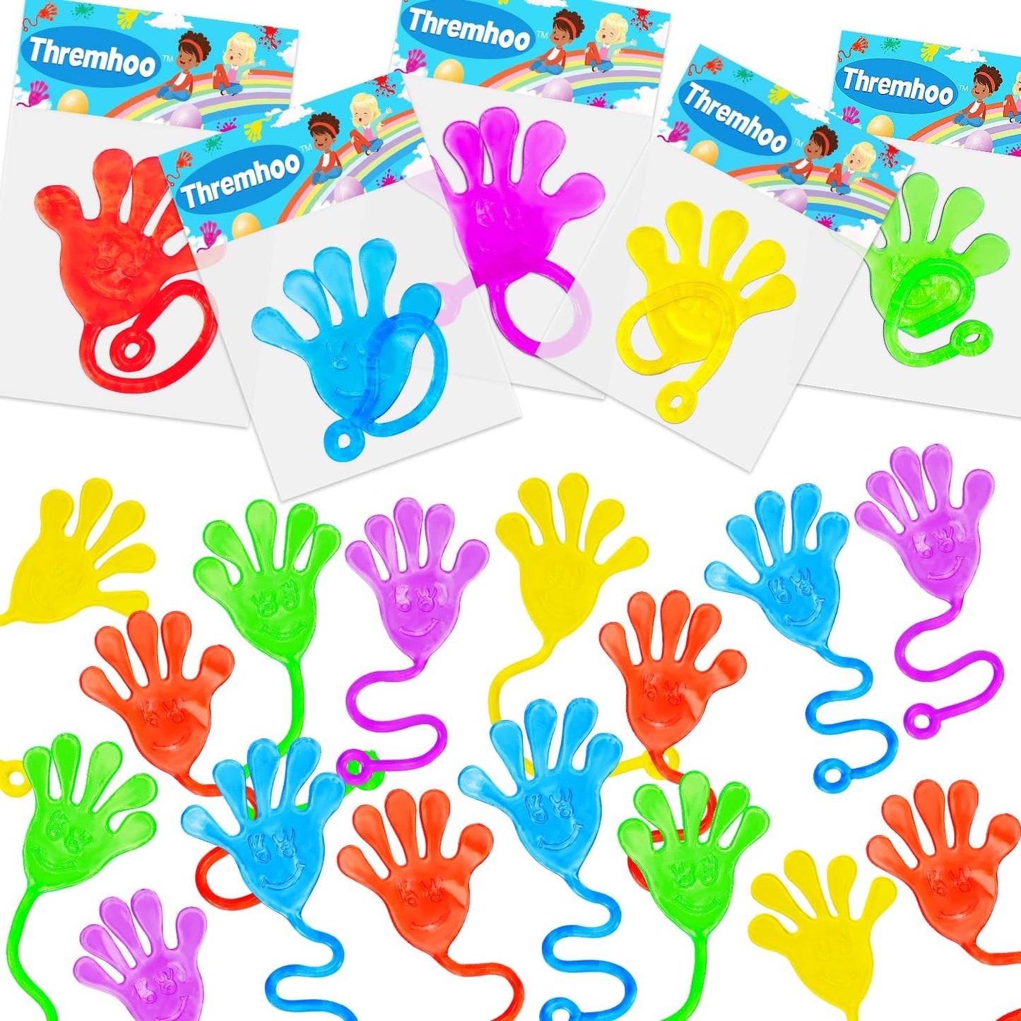 Thremhoo 40Pcs Glow in the Dark Sticky Hands Kids Party Favor Supplies Goodie Bag Stuffer Pinata Return Gift Stretchy Class Prize Carnival Sensory Goody Party Pinata Filler Treasure Box Bulk Toy