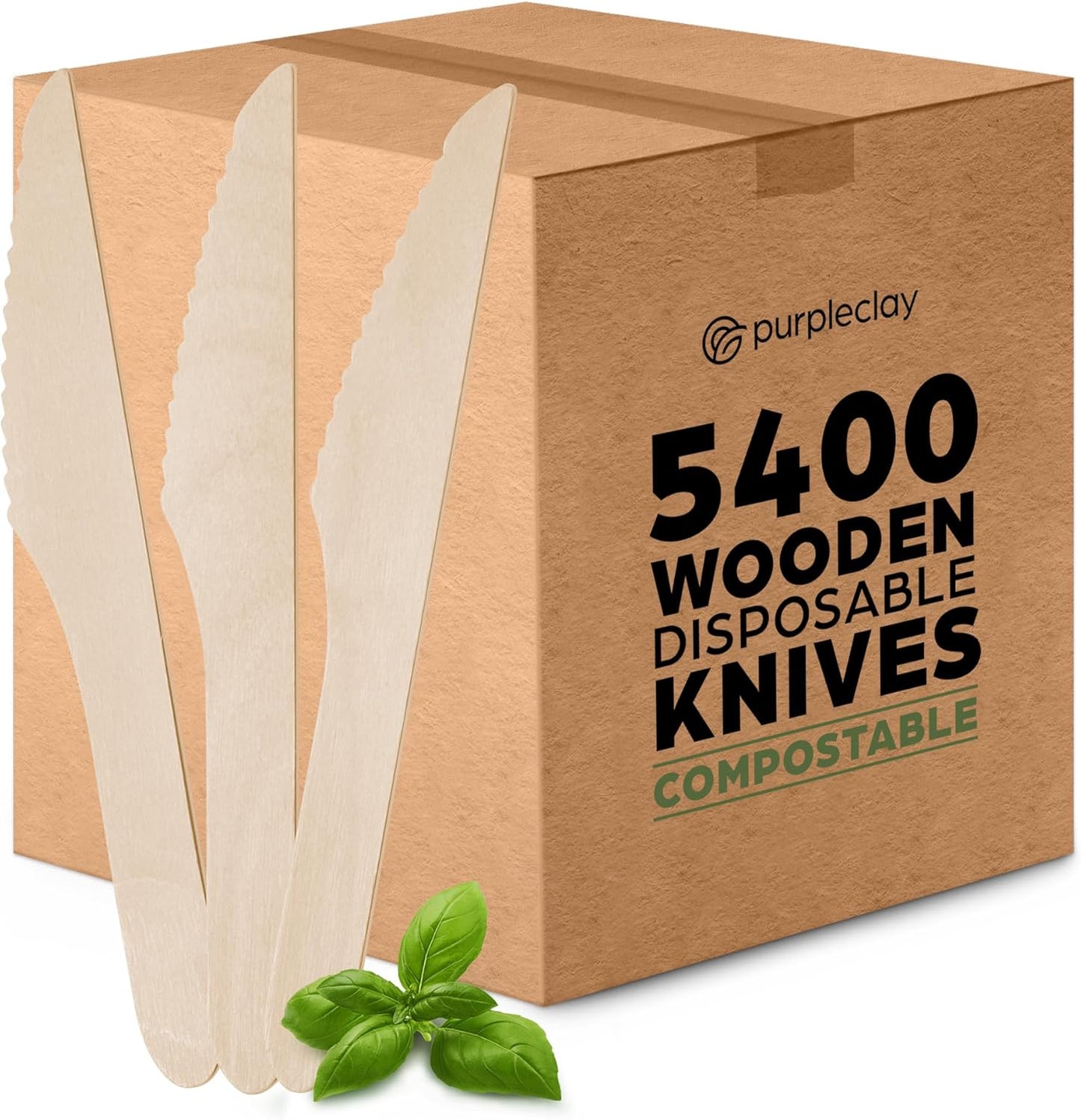 PURPLECLAY Wooden Disposable Utensils Set, 360 PCS Compostable Silverware (120 Forks, 120 Spoons, 120 Knives) Eco Friendly, Plastic-Free Cutlery for Parties & Catering, Alternative to Bamboo Utensils