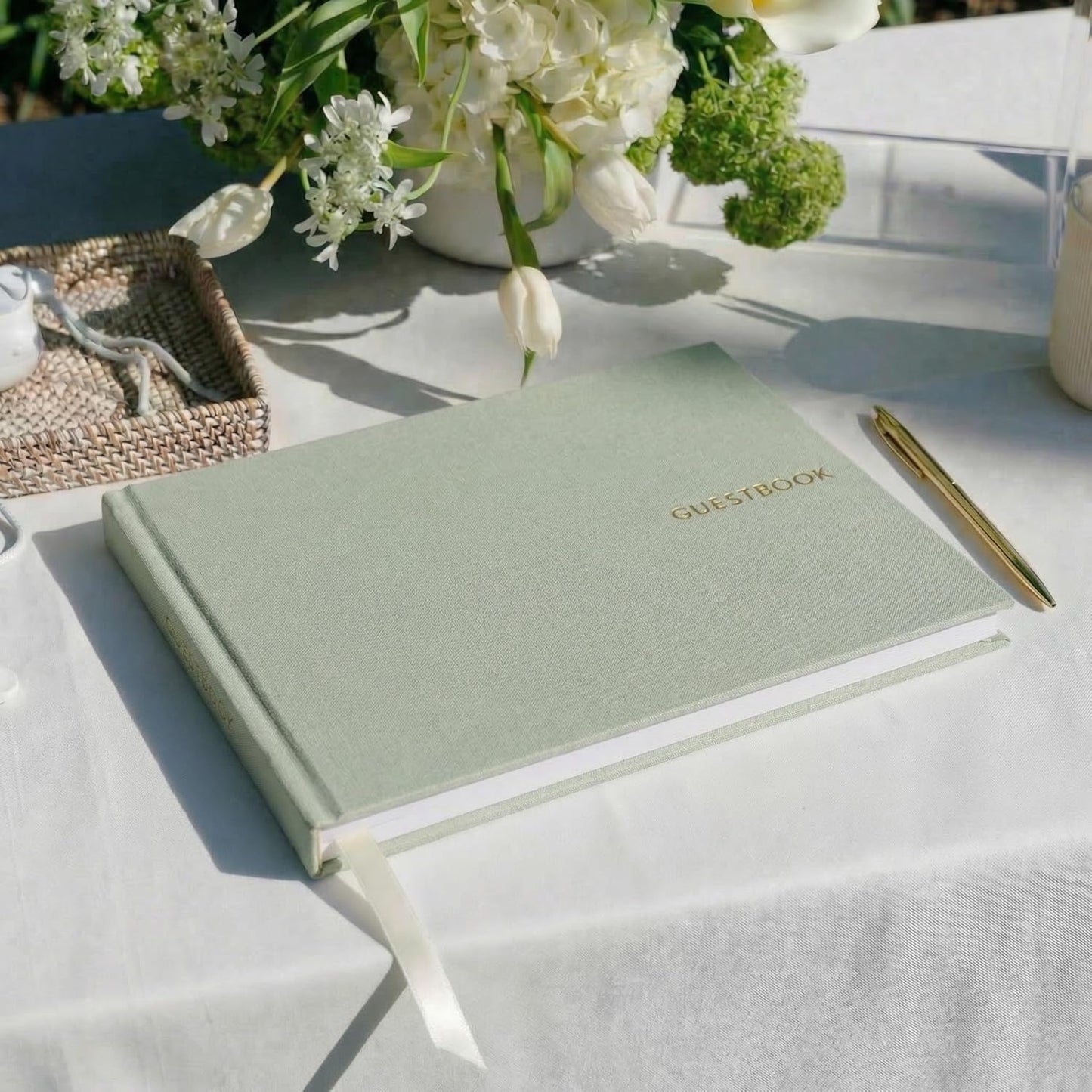 ZICOTO Beautiful Linen Wedding Guest Book for Your Wedding Reception - Simply Elegant Guestbook to Sign in and Add Polaroid Photos - The Perfect Baby Shower Guest Book and Addition to Your Big Day