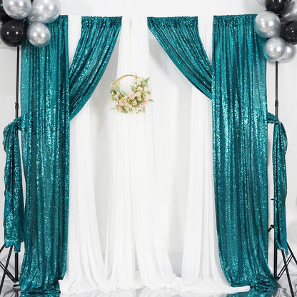 Poise3EHome Black Sequin Backdrop Curtains, 2 Panels 2FTx8FT Glitter Photo Booth Backdrop for Halloween Birthday Bachelorette Wednesday Twilight Party Decorations