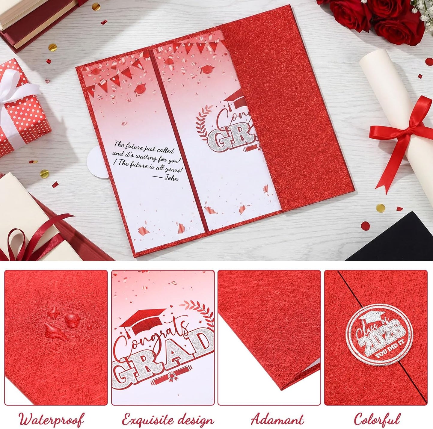 Engrowtic 2026 Graduation Guestbook Alternative Gold and Pink Guest Book Class of 2026 Congrats Graduation Party Decorations Grad Party Signature Board Card for College High School Graduate Gifts