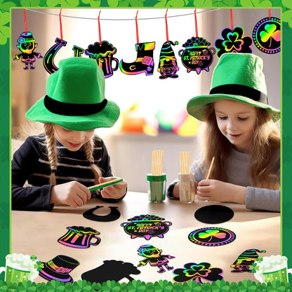FEBSNOW Valentines Crafts for Kids, 48 PCS Heart Rainbow Magic Scratch Art Day Cards for Kids Classroom Scratch Paper Art for Valentines Day Gifts Party Favors witn Heart Stickers