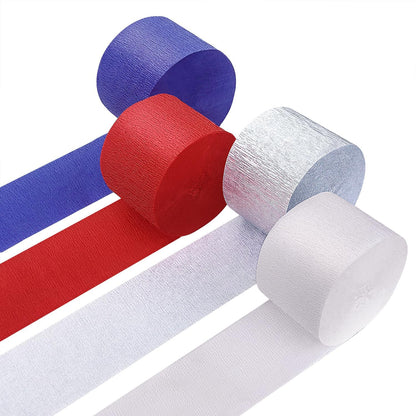 4 Crepe Paper Streamers Rolls, 328ft Pack of Red and White Crepe Paper for Birthday Baby Shower Wedding Christmas Valentines Day Party Decorations (1.8 inch x 82 ft/Roll)