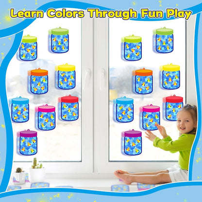 QOUBAI 32 Sets Stars Suncatchers Craft Back to School DIY Stained Glass Window Patriotic 4th of July Paper Craft Home School Classroom Decor Kid Birthday Gift Creative Art Activity Game - Colors B