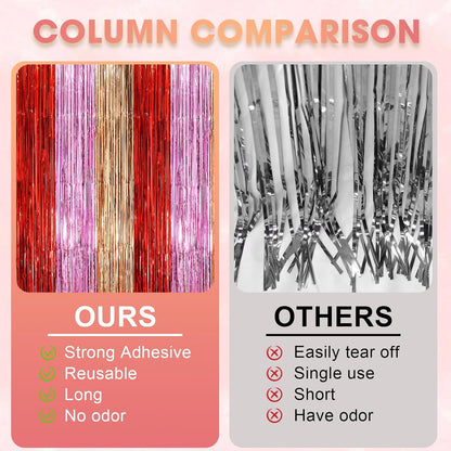 Voircoloria 3 Pack 3.3x8.2 Feet Gold Foil Fringe Backdrop Curtains, Tinsel Streamers, Fringe Backdrop for 2025 New Years Eve, Graduation, Birthday, Baby Shower, Gender Reveal, Disco Party - Colors A