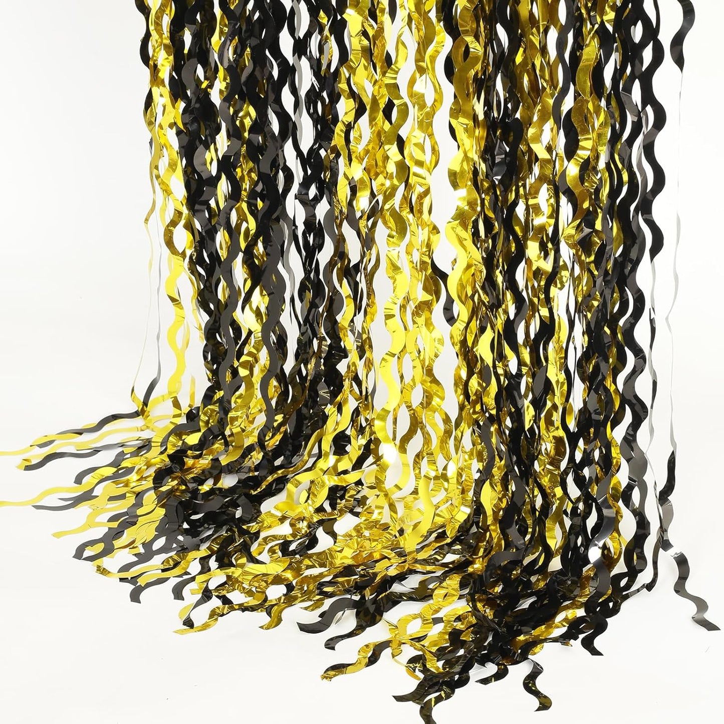 4 Pack Wavy Champagne Gold Metallic Tinsel Foil Fringe Curtains Backdrop - 3.3X6.6ft Foil Fringe Backdrop for Parties | Door Streamers for Birthday | Photo Booth Backdrops Party Decor